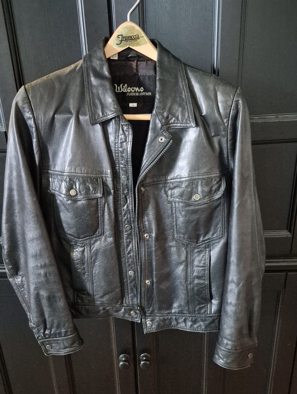 Vintage Made In Korea Wilson Black Leather  Jacket with Chest Pockets